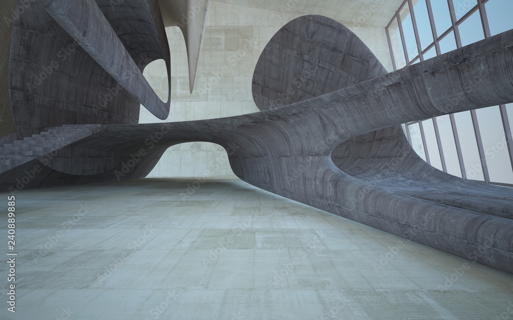 Obraz premium Empty dark abstract concrete and wood smooth interior. Architectural background. 3D illustration and rendering