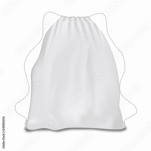 White backpack with laces. Sport bag mockup on white background.