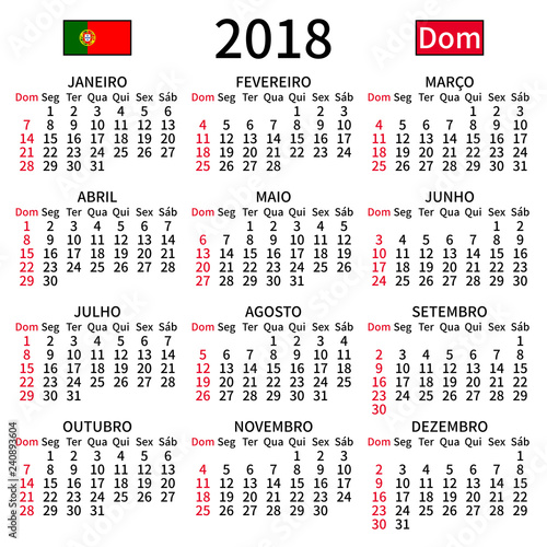 Portuguese calendar 2018, Sunday