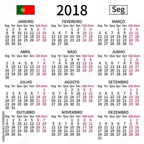 Portuguese calendar 2018, Monday