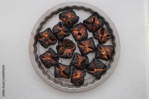 burnt cake with mushrooms