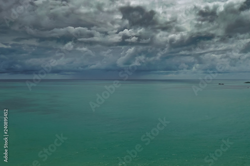 Turquoise sea water with dramatic sky in Samui, Thailand. Storm in Thailand. Tropical Storm Pabuk