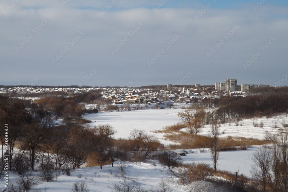panorama of river in winter