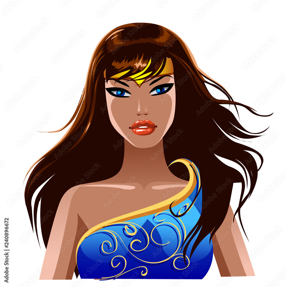 vector illustration of brunette girl Oriental appearance of the sorceress