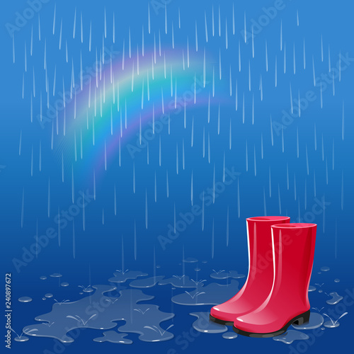 Vector illustration boots rainbow rainy