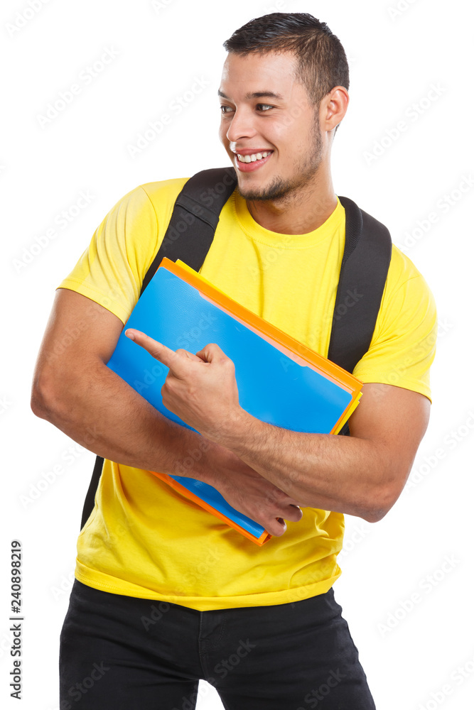 Student zeigen Werbung Marketing junger Mann jung Freisteller freigestellt isoliert Student zeigen Werbung Marketing junger Mann jung Freisteller freigestellt isoliert