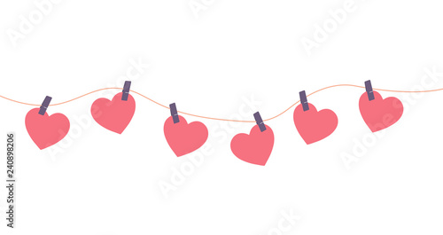 Hearts Hanging on a Line