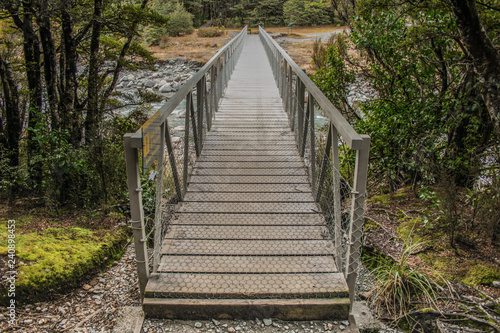 footbridge at walking track to Devil s Punchbowl Waterfall at Arthur s Pass National Park  South Island  New Zealand