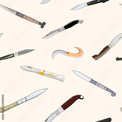 Seamless vector pattern of hand drawn vintage knives photo