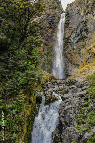 Devil's Punchbowl Waterfall in Arthur's Pass National Park, New Zealand