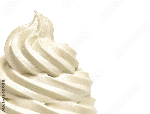 Whip soft vanilla cream or frozen yogurt with maraschino cherry and mint isolated on white background