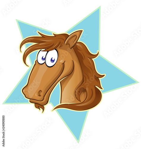  Brown Horse face  cartoon . Vector Illustration on star