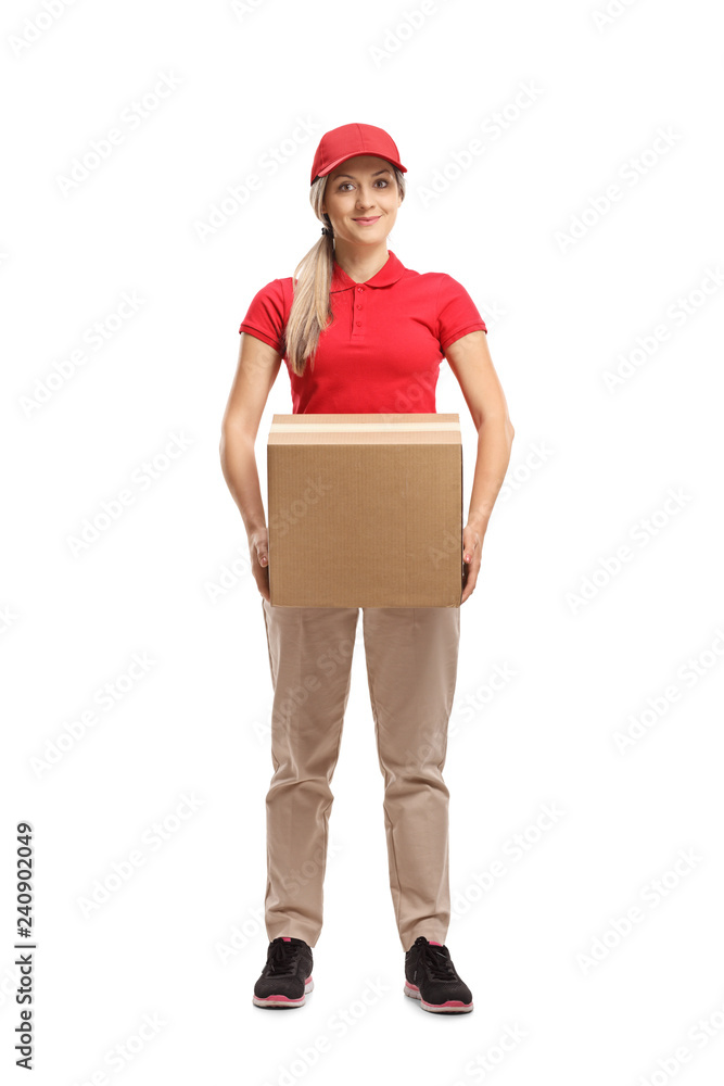 Delivery woman carrying a box Delivery woman carrying a box