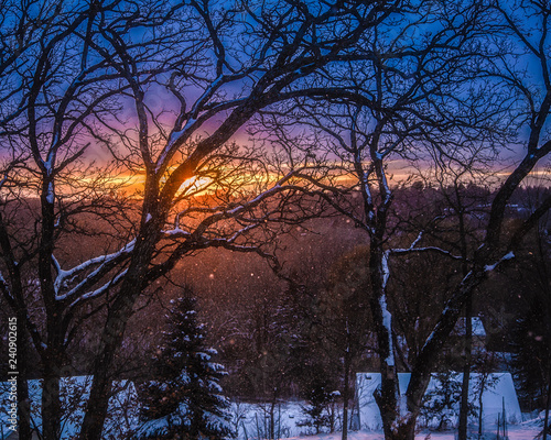 Sunset and Snowfall