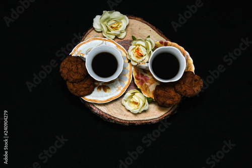 Coffe, cookies and flower