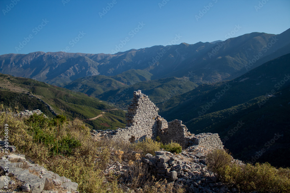 ancient archaeological ruins of the castle of Borsh in Albania near saranda and the original ottoman mosque 