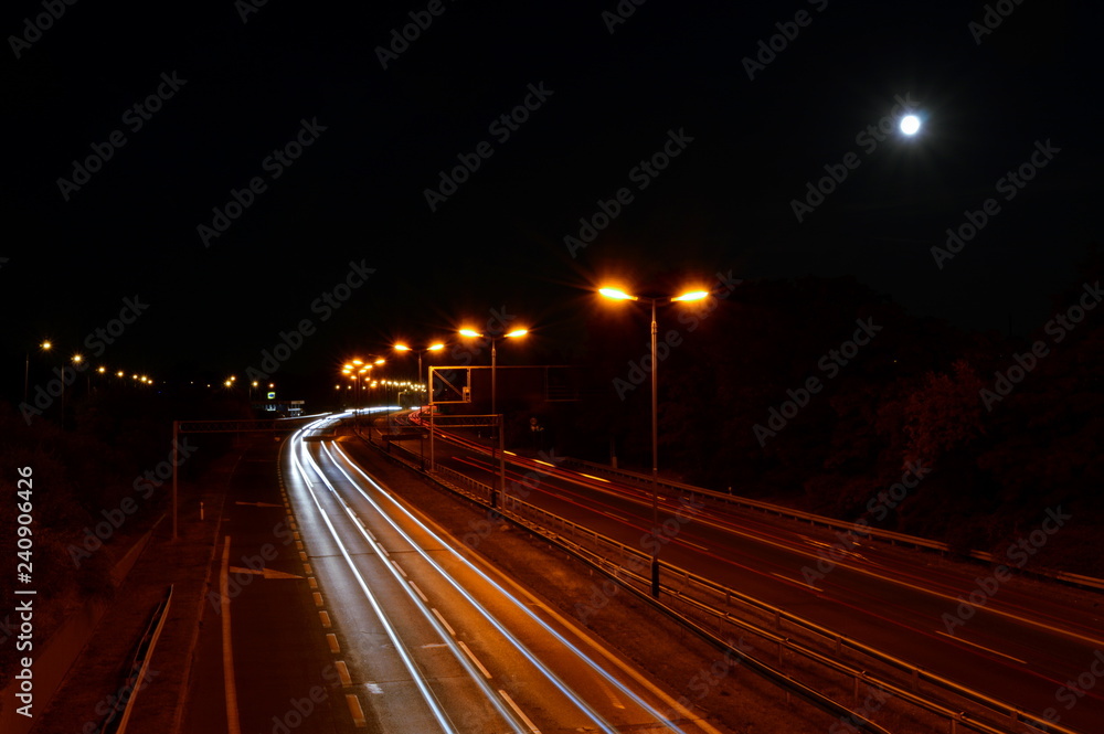 Road at night with motion