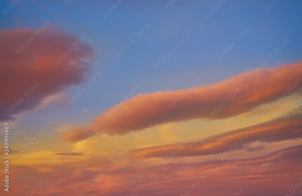 Fototapeta premium Sunset sky clouds orange and blue