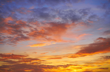 Sunset sky clouds orange and blue