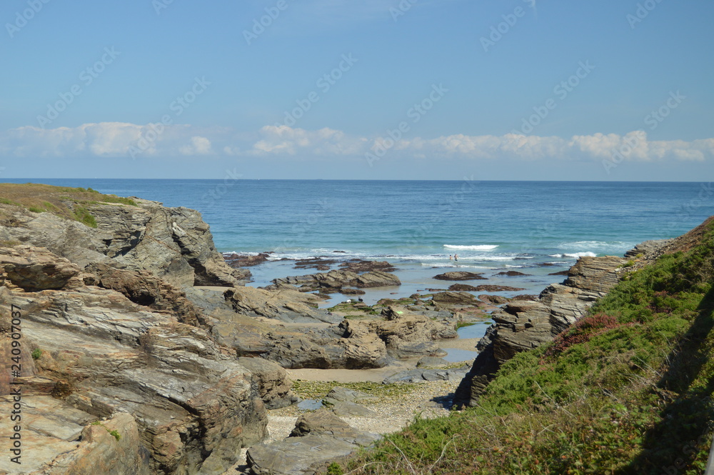 Geological Formations On The Shore Of The Beach Of The Cathedrals In Ribadeo. August 1, 2015. Geology, Landscapes, Travel, Vacation, Nature. Beach of the Cathedrals, Ribadeo, Lugo, Galicia.