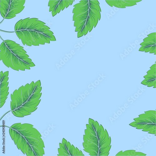 Flying green leaves on white background. Fresh spring foliage. Vector illustration. Environment and ecology backdrop