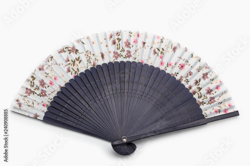 wooden korea hand fan on white background 