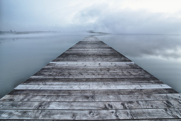 Handdoek met foto Huisarts Houten steiger over kalm meer  © Thomas