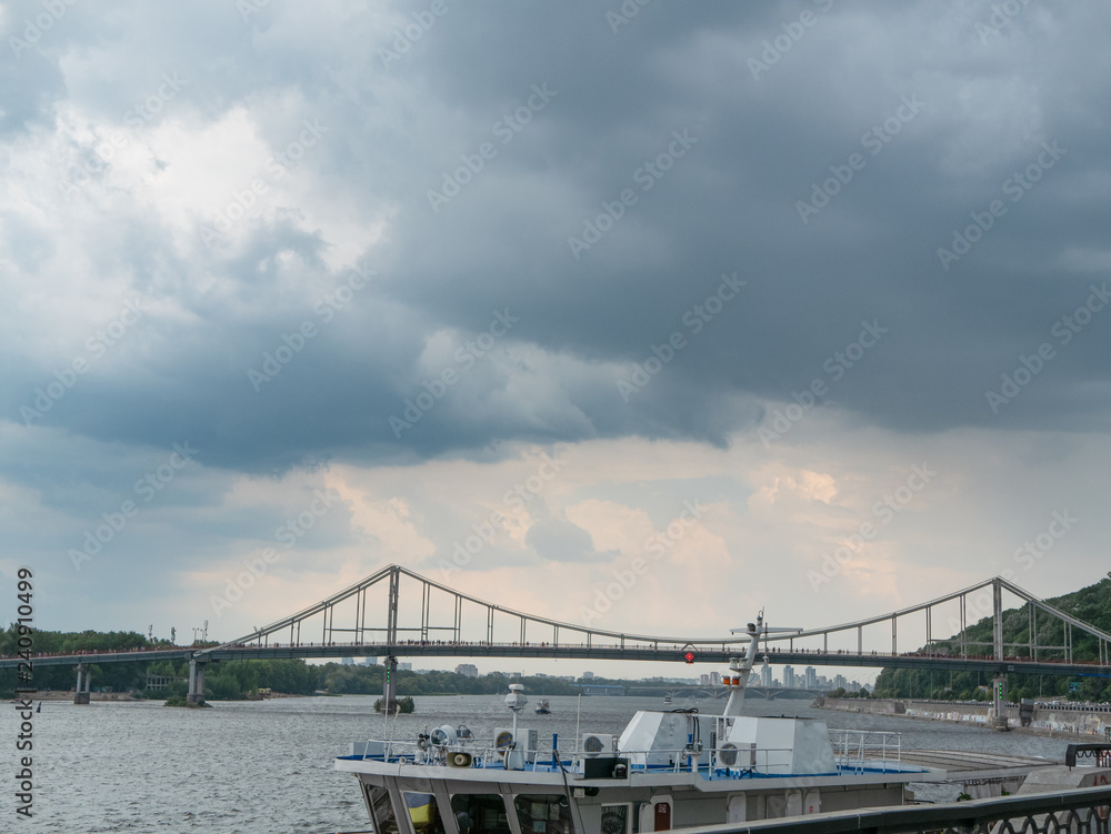 beautiful scenic view on Dnipro river from station