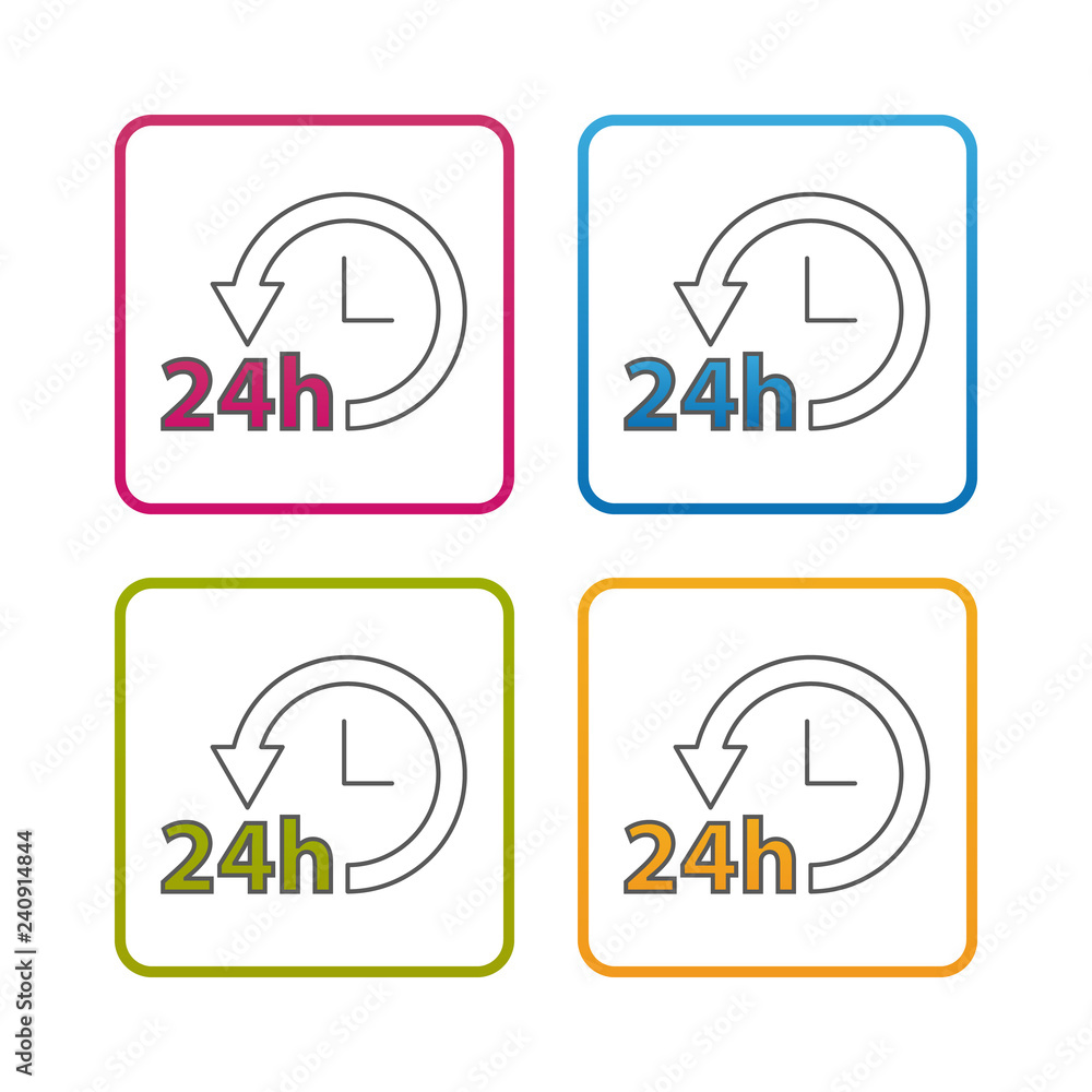 Fototapeta premium 24 Hours Service - Outline Styled Icon - Editable Stroke - Colorful Vector Illustration - Isolated On White Background