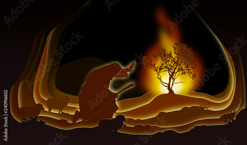 Moses and the Burning bush. Paper art. Abstract, illustration, minimalism. photo