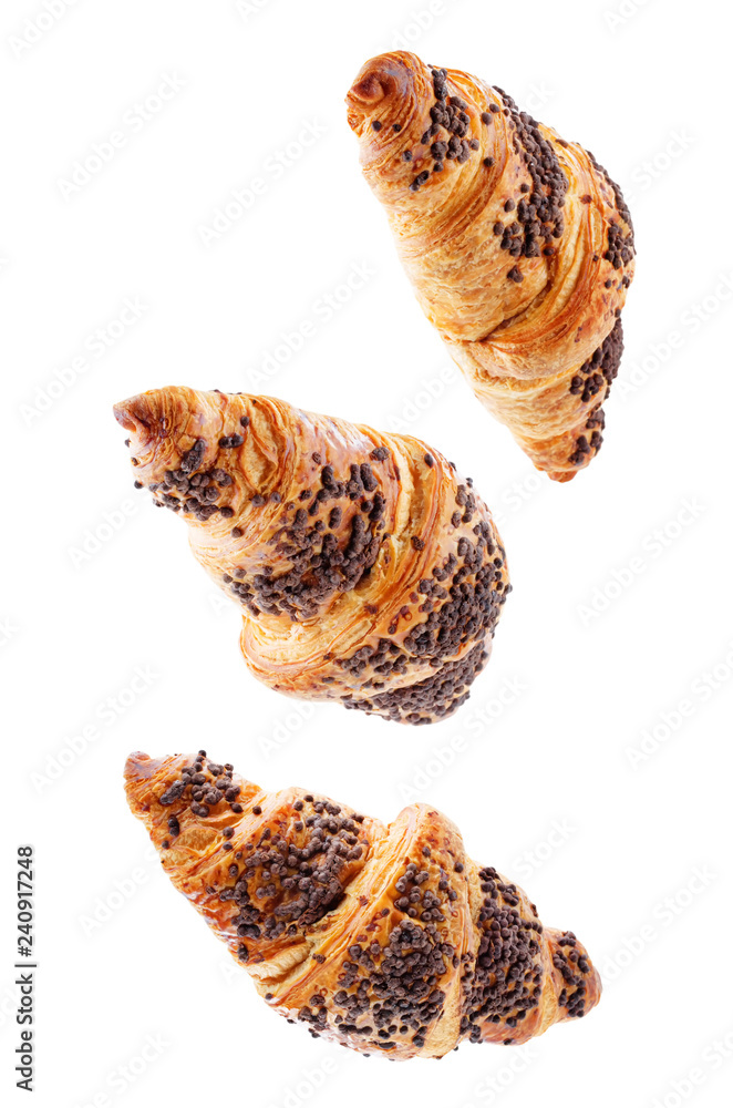 Chocolate croissants with chocolate sprinkles isolated