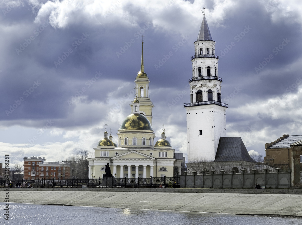 Spaso-Preobrazhensky Cathedral and Nevyansk leaning tower.