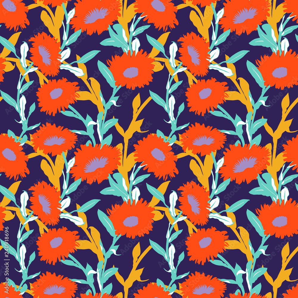 Seamless vector floral pattern with big bold flowers Seamless vector floral pattern with big bold flowers
