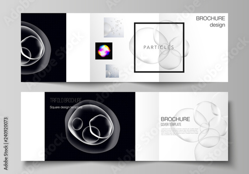 Vector layout of two square format covers design templates for trifold square brochure, flyer, magazine. SPA and healthcare design, sci-fi technology background. Futuristic, medical consept background