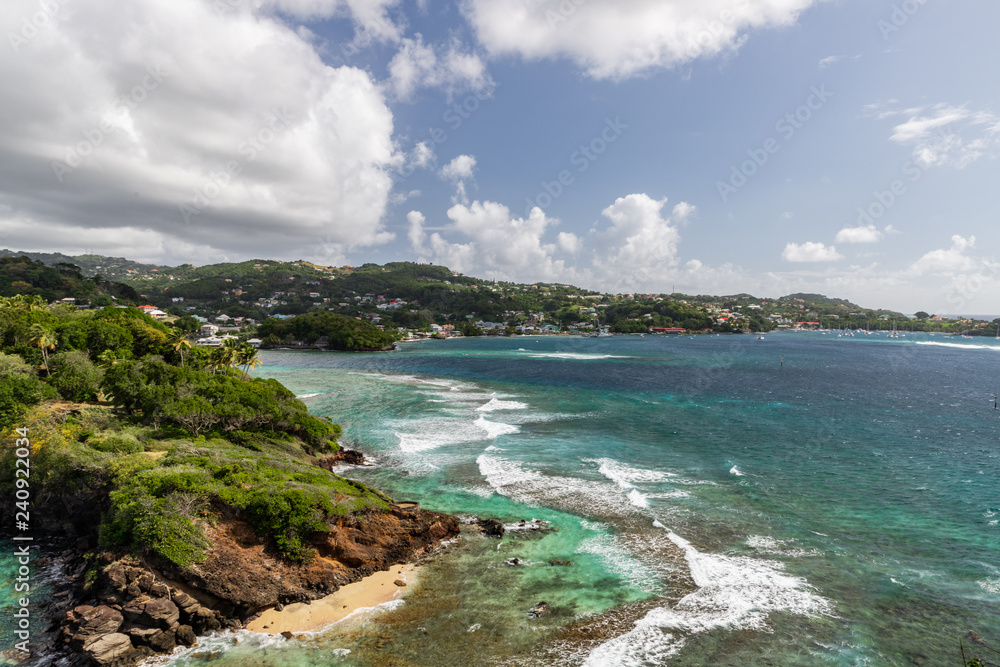 Saint Vincent and the Grenadines, Blue Lagoon view from fort Fort Duvernette