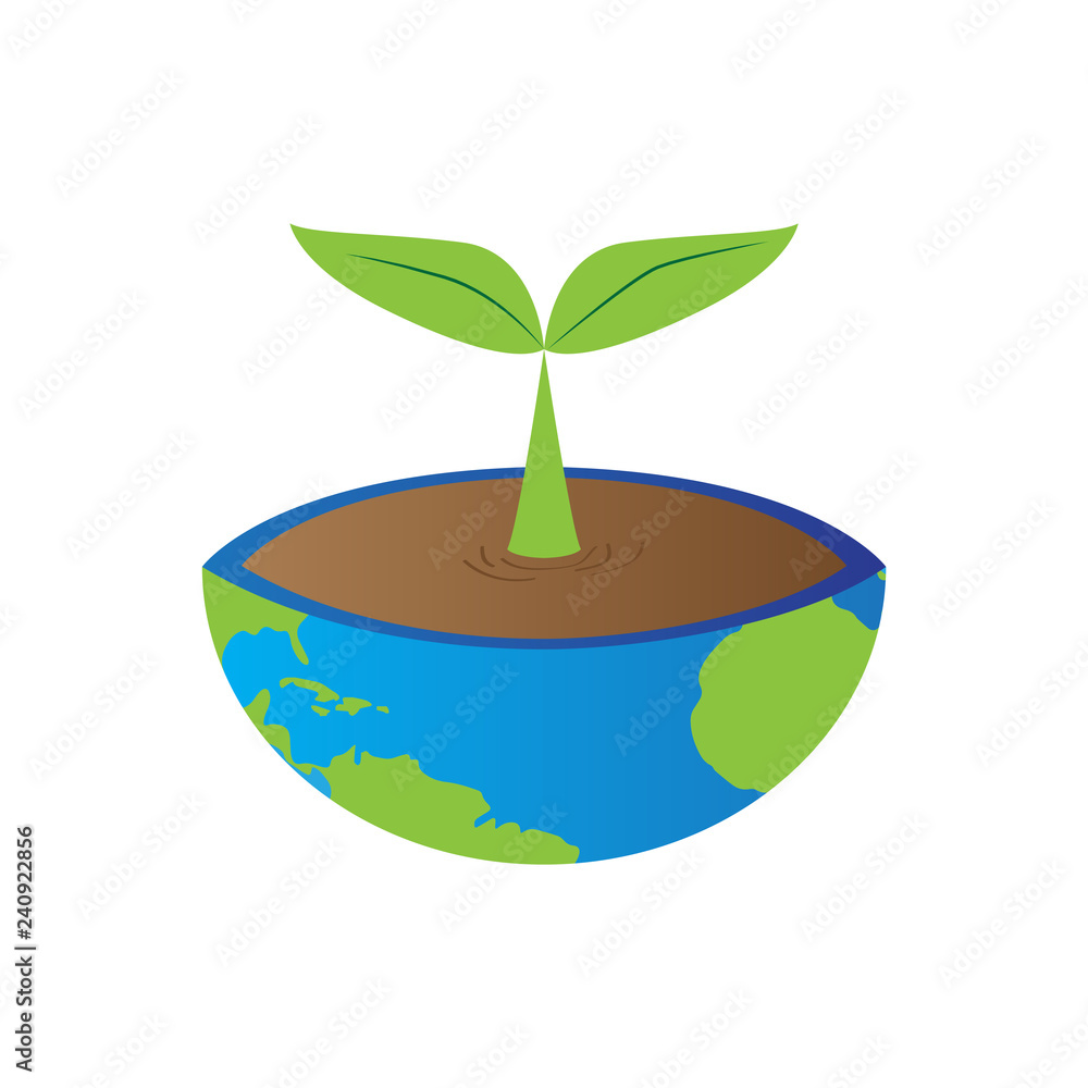 Plant on a flower pot with an Earth map. Earth day. Vector illustration design Plant on a flower pot with an Earth map. Earth day. Vector illustration design