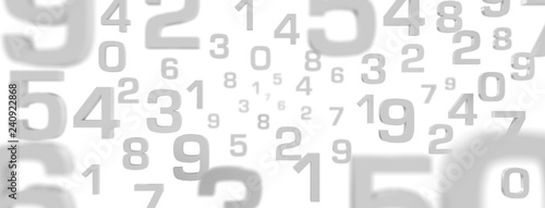 3D Illustration - Flying Numbers grey with white background