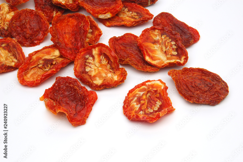 Dried plum or marzano tomatoes isolated on white background Dried plum or marzano tomatoes isolated on white background