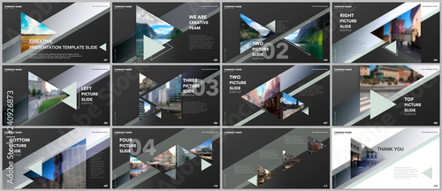 Minimal presentations design, portfolio vector templates with triangles and triangular elements. Multipurpose template for presentation slide, flyer leaflet, brochure cover, report, advertising.