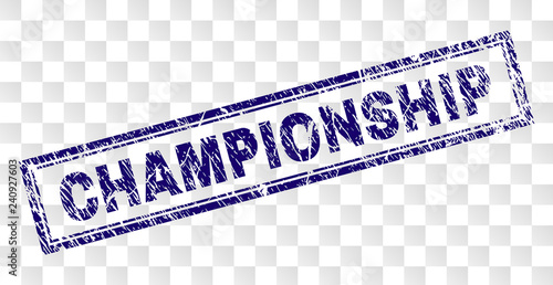 CHAMPIONSHIP stamp seal imprint with rubber print style and double framed rectangle shape. Stamp is placed on a transparent background.