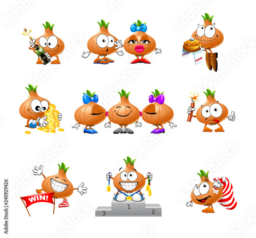 vector set of cute funny onion
