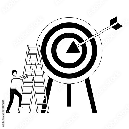 businessman climb stairs target arrow