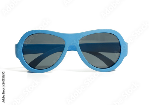 Blue children's sunglasses on a white background