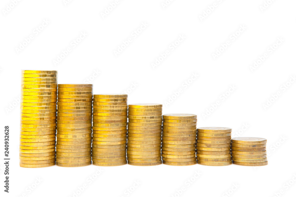Gold coin stack graph isolated on white Gold coin stack graph isolated on white
