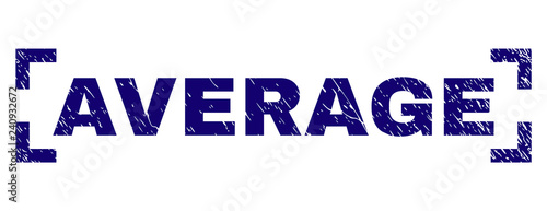 AVERAGE text seal print with grunge texture. Text tag is placed between corners. Blue vector rubber print of AVERAGE with grunge texture.