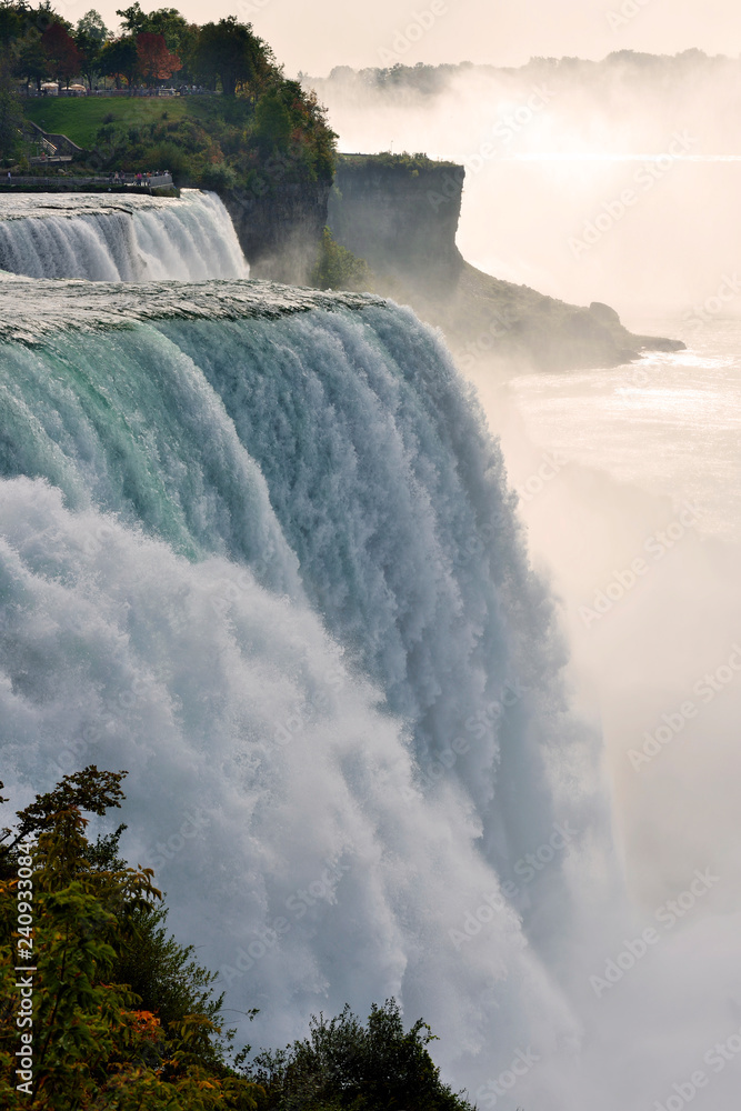 Fototapeta premium Niagara Falls. Extreme power eminates as water from Niagara Falls cascades into the Niagara Gorge below.