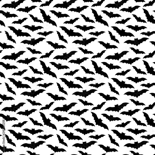 Bat Seamless Pattern - Black flying bats on white background