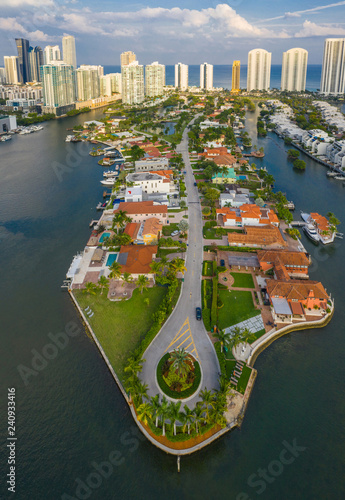 Aerial vertical panorama Sunny Isles Beach Atlantic Isle upscale luxury neighborhood photo