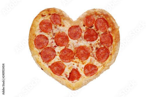 pizza heart isolated. pepperoni concept for valentines day 14 february