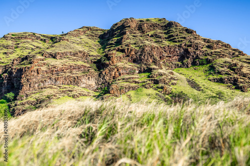 Beautiful Hawaiian mountains of volcanic formation on the west side of the island of Oahu in hawaii